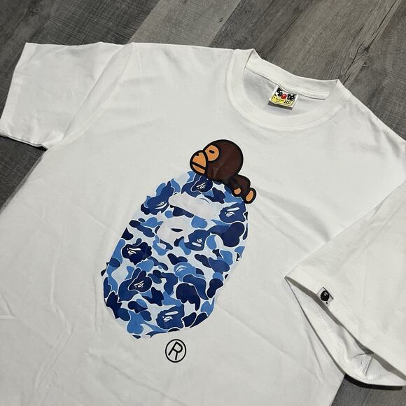 Bape ABC Camo Milo On Big Ape Tee White/Blue Mens T Shirt - Picture 3 of 4